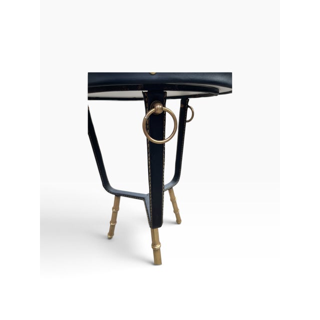 Metal Stitched Leather Side Tables by Jacques Adnet, 1950, Set of 2 For Sale - Image 7 of 9