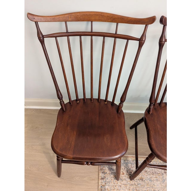 Wood Vintage S. Bent & Brothers Maple Windsor Chairs Duxbury Colonial Style - A Pair For Sale - Image 7 of 12