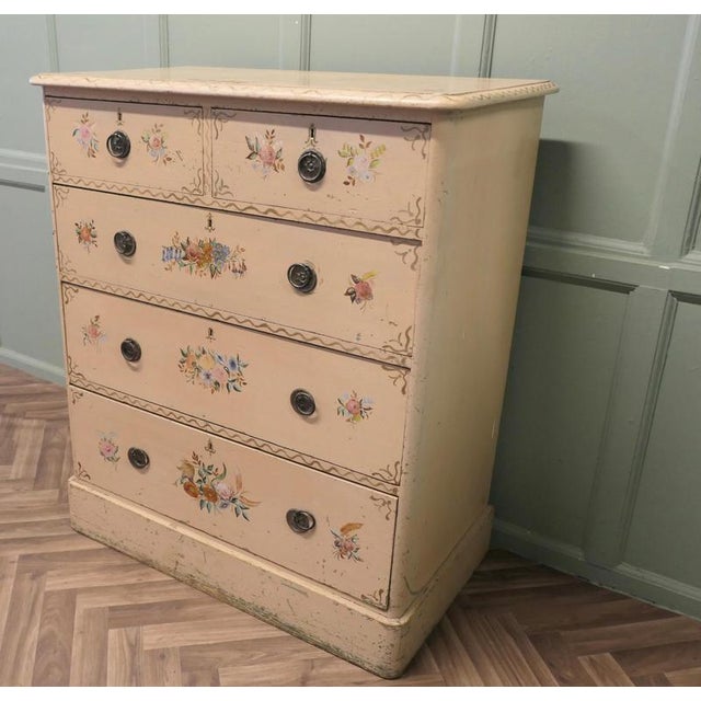 Victorian Chest of Drawers with Hand Painted Flowers For Sale - Image 3 of 8