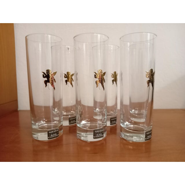 Set of 6 crystal liqueur glasses with silver decoration from the 1990s, designed by Nanae Umeda of the Sottsass Associati...