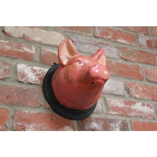 Rustic Vintage German Carved and Painted Black Forest Pig Mounted Wall Sculpture For Sale - Image 3 of 10