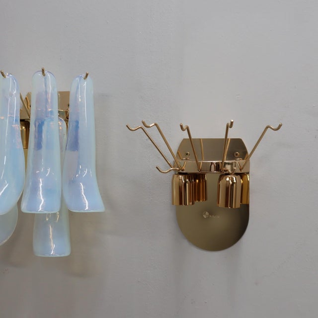 Metal Gilt and Opaline Murano Glass Petal Wall Sconces from La Murrina, 1980s, Set of 2 For Sale - Image 7 of 13