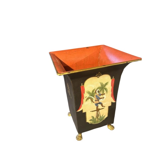 Metal Vintage Painted Monkey Waste Bin For Sale - Image 7 of 12