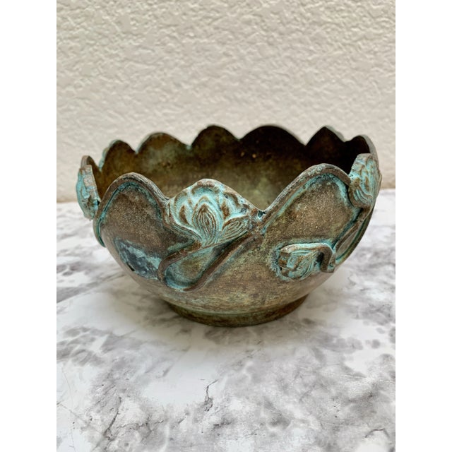 Metal Vintage Curvy Aged Brass Decor Bowl or Plant Vessel For Sale - Image 7 of 9