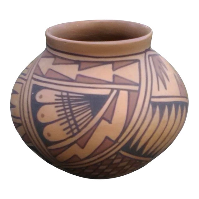 Fine Maya Ortiz Mini Seed Pottery Vessel Signed by Artist Sofia De Tena, 7” X 6” For Sale