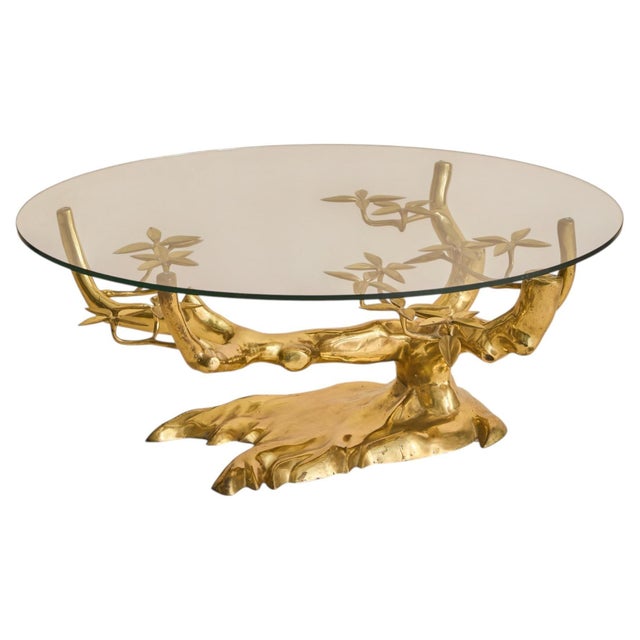 Gold Belgian Brass Bonsai Round Glass Top Coffee Table by Willy Daro No. 01, 1970s For Sale - Image 8 of 12
