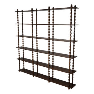 Mid-Century French Oak Bobbin Shelving Unit For Sale