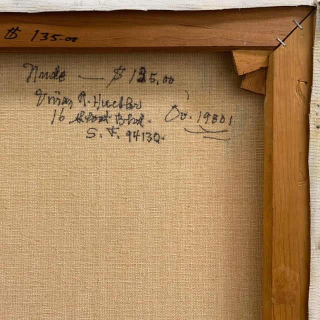 'Woman Reclining on a Chaise Longue' by Vivian Ruth Huebler, Mid-Century San Francisco Woman Artist, Large Oil For Sale - Image 10 of 10