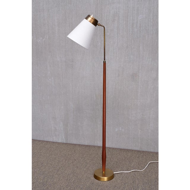 Teak and Brass Floor Lamp with Adjustable Shade from Asea Belysning, Sweden, 1950s For Sale - Image 9 of 11