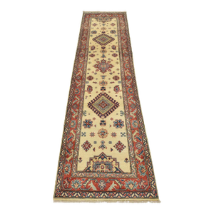 Kazak Runner 2’9” X 9’11” Beige Wool Tribal Hand-Knotted Oriental Rug