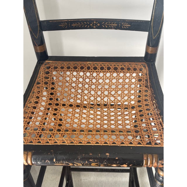 Antique American Painted Side Chair With Cane and Silk Cushion For Sale In Miami - Image 6 of 8