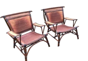 20th Century Marge Carson Rattan Bamboo Asian Arm Chairs- a Pair Last Markdown !