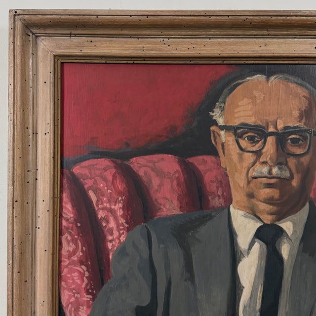 Vintage Expressionist Portrait of Seated Man With Glasses by Jack Gerber, Framed (C. 1950, Oil on Board) For Sale - Image 4 of 7