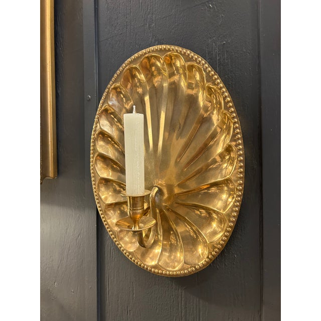 Vintage Brass Shell Candle Wall Sconces - a Pair For Sale - Image 4 of 4