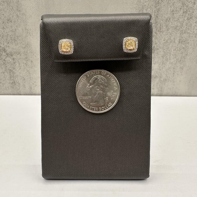 Luscious Yellow Diamond Studs in 14kt Two-Tone Gold – 0.98ctw, Push Backs, New, A Pair For Sale - Image 4 of 5