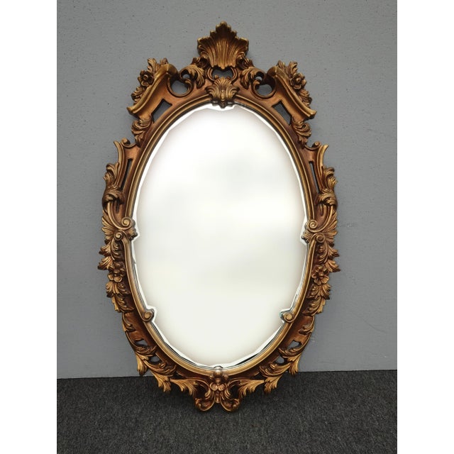 32"Tall Vintage French Provincial Ornate Gold Syroco Style Wall Mantle Mirror For Sale - Image 13 of 13