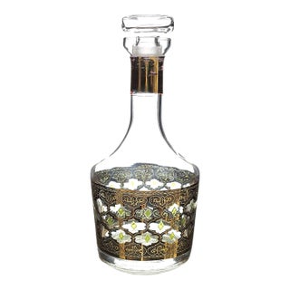 Culver Valencia 24k Gold & Green Diamond Mid-Century Glass Decanter For Sale