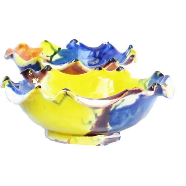 Colorful Contemporary Mexican Pottery Serving Bowl Set, 1 Large + 6 Individual For Sale - Image 4 of 9