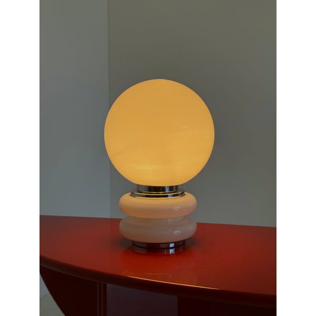 Space Age Spherical White Glass Table Lamp, 1970s For Sale - Image 6 of 6