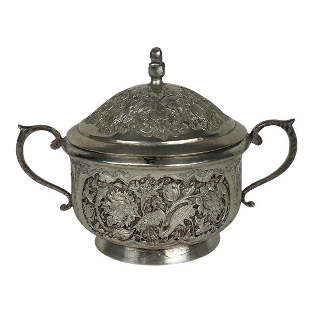 A Persian 84 Silver Handmade Sugar Bowl For Sale
