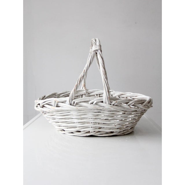 Farmhouse Vintage White Wicker Gathering Basket With Double Handles For Sale - Image 3 of 17