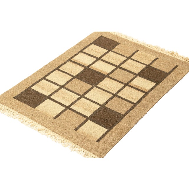Rug & Kilim Rug & Kilim’s Gift-Size Soumak Rug With Beige-Brown Geometric Pattern For Sale - Image 4 of 8