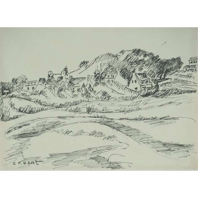 Roger Crusat, Village provençal, Crayon For Sale