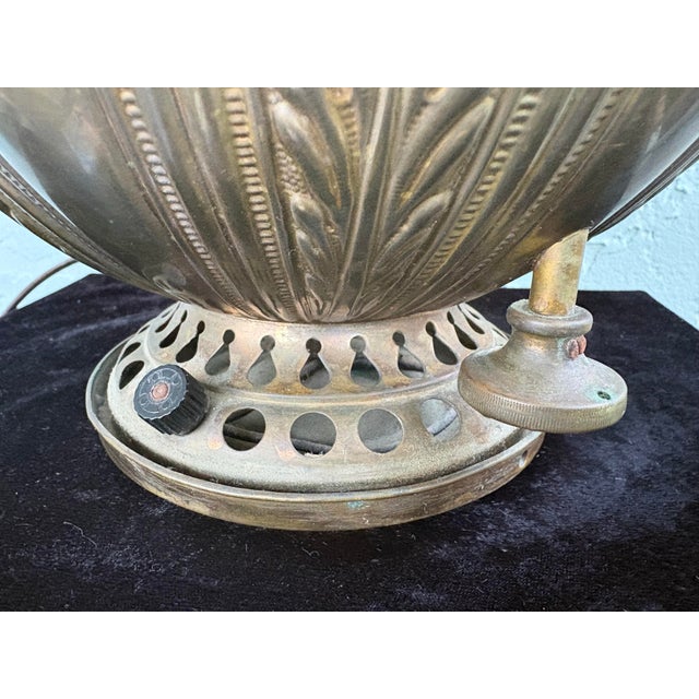 Metal Antique B&h Electrified Oil Lamp With Hand-Painted Pink Opaline Globe, C. 1890 For Sale - Image 7 of 12