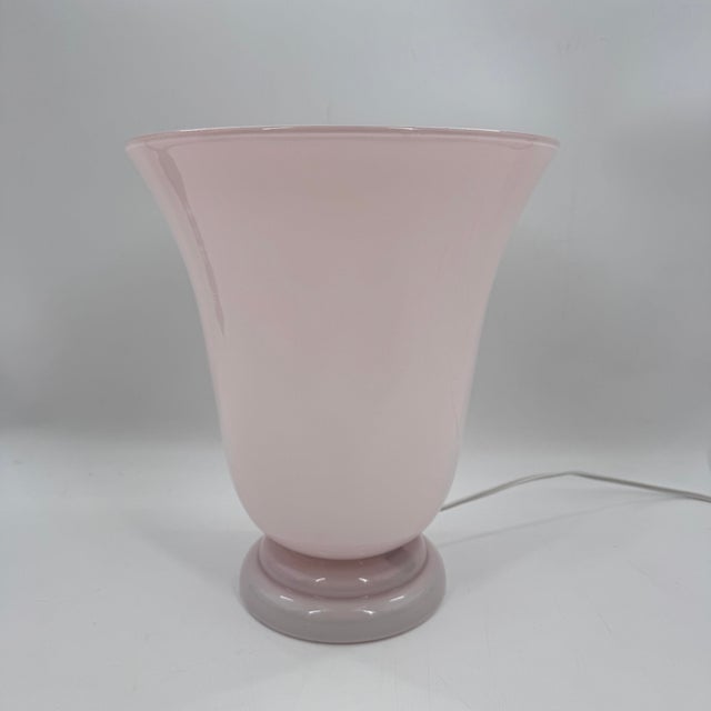 Vintage French Pink Opaline Cased Glass Tulip Table Lamp Art Deco For Sale - Image 4 of 10