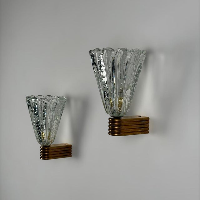 Metal Bullicante Murano Glass Wall Lights attributed to Ercole Barovier, 1940s, Set of 2 For Sale - Image 7 of 18