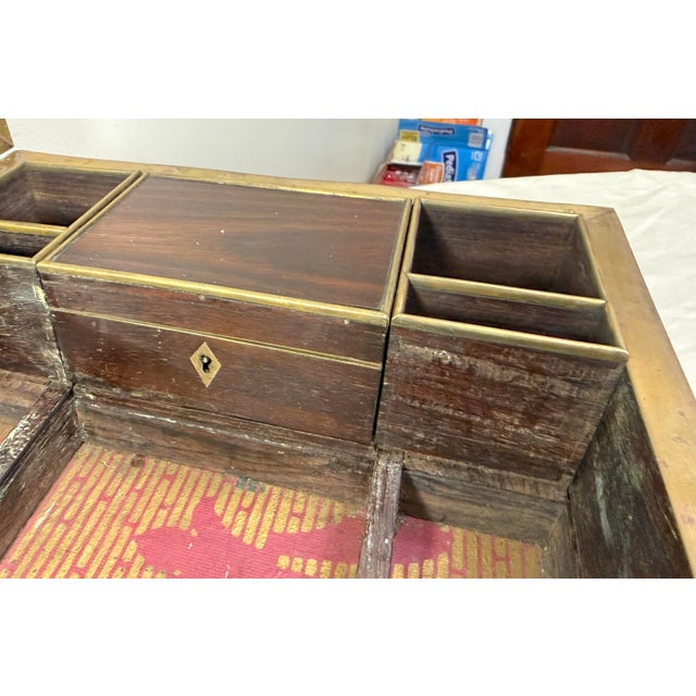 Large High Quality Antique 19th Century Wood Inlaid Brass Writing Lap Desk Box For Sale - Image 11 of 18
