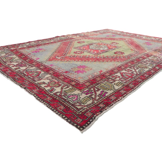 51786 Vintage Turkish Oushak Rug, 05'08 x 08'06. Showcasing a bold expressive design, incredible detail and texture, this...