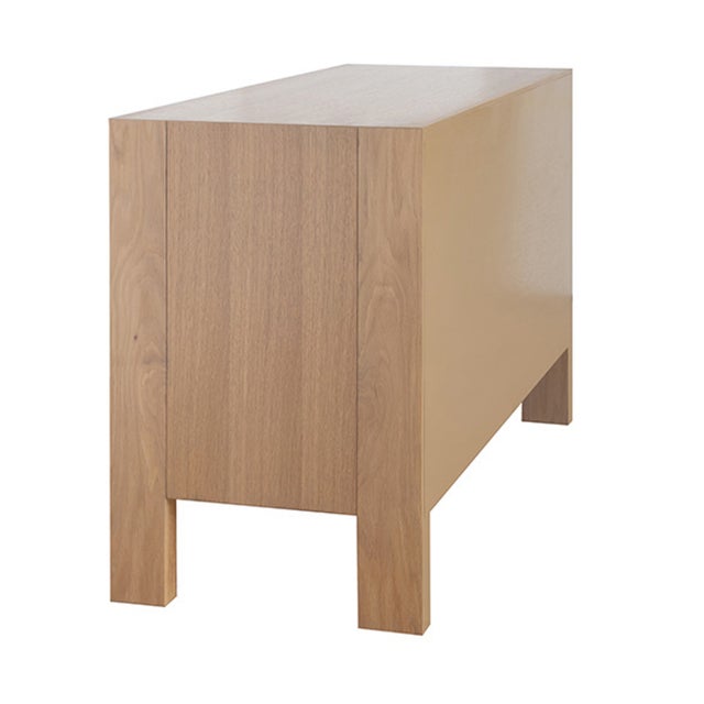 Worlds Away Matthew Izzo Home Natural Oak Two Drawer Side Table With Fluted Detail and Brass Hardware For Sale - Image 4 of 9