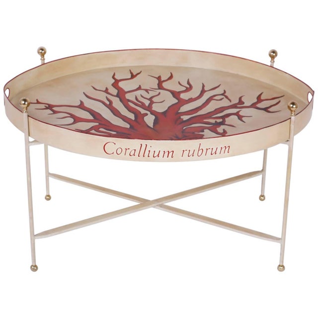 Cream Vintage Tole Tray Table with Red Coral For Sale - Image 8 of 8