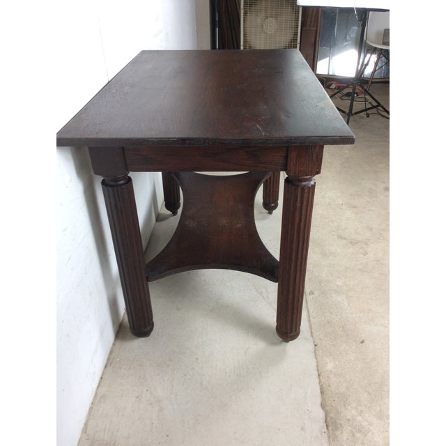 Antique Oak Writing Table With Drawer and Turned Wood Legs on Wheels For Sale In Philadelphia - Image 6 of 10