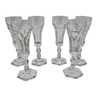 Set of 6, Val St Lambert "Lalaing" Crystal Champagne Flutes For Sale