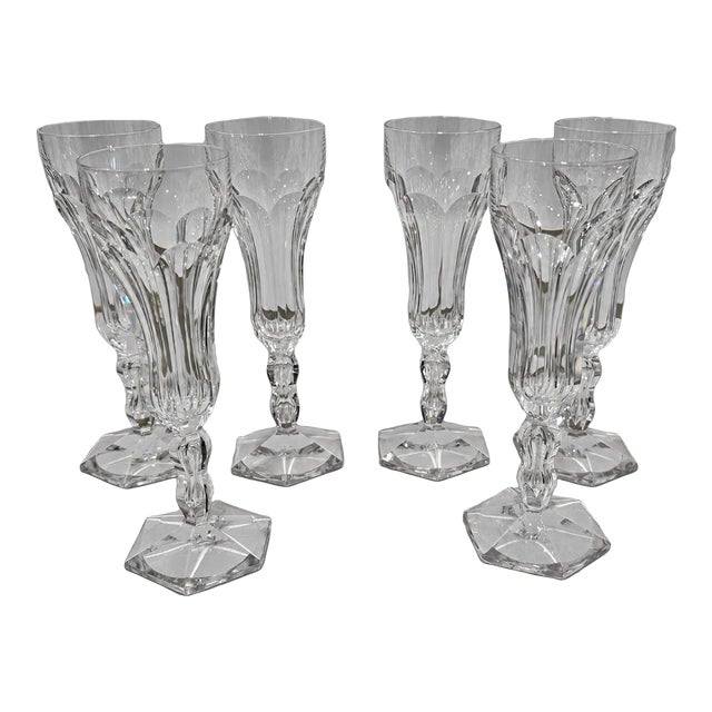 Set of 6, Val St Lambert "Lalaing" Crystal Champagne Flutes For Sale