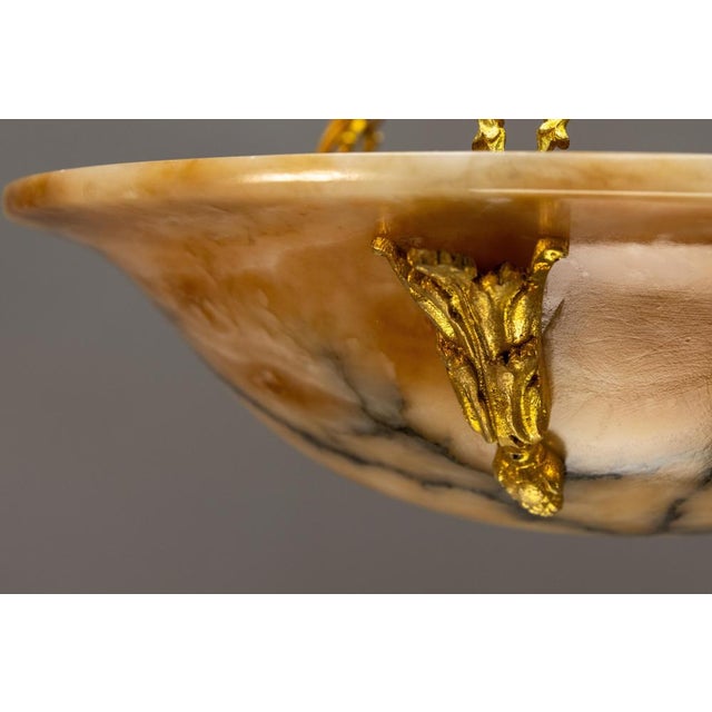 French Neoclassical Style Amber Alabaster and Bronze Pendant Light, 1920s For Sale - Image 14 of 18