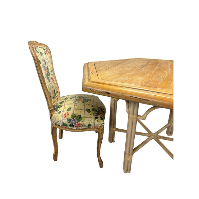 Large Wood Table With Rattan Base For Sale - Image 4 of 8