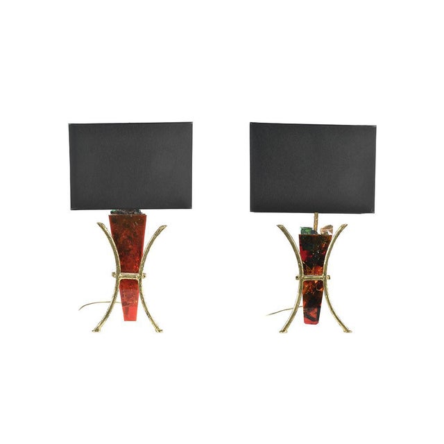 Fractal and Brass Resin Lamps by Henri Fernandez, Set of 2 For Sale - Image 9 of 9