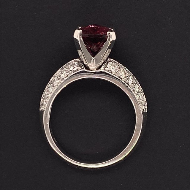 Diamond Tourmaline Rubellite Ring 6.75 14k Gold 4.10 TCW Women Certified For Sale - Image 4 of 16