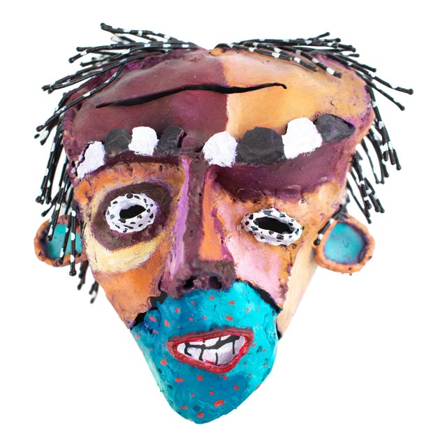 Listed Artist Bill Hickman Handmade Metal Postmodern Abstract Mask, Late 1990s For Sale