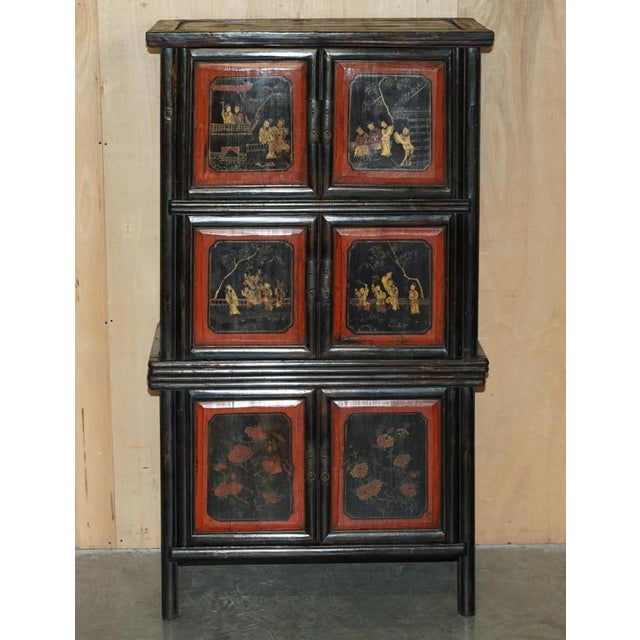 Fine circa 1920-1940 Antique Chinese Export hand carved compound cupboard with twin internal drawers and Chinoiserie style...