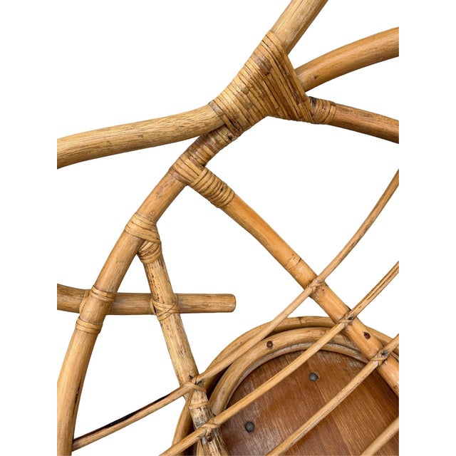 1970s Restored Swivel Bucket Lounge Chair on Stacked Rattan Pedestal Base For Sale - Image 10 of 10