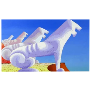 Large Painting of Sphinxes Against Blue Sky by Leon Bishop (1927-2006)