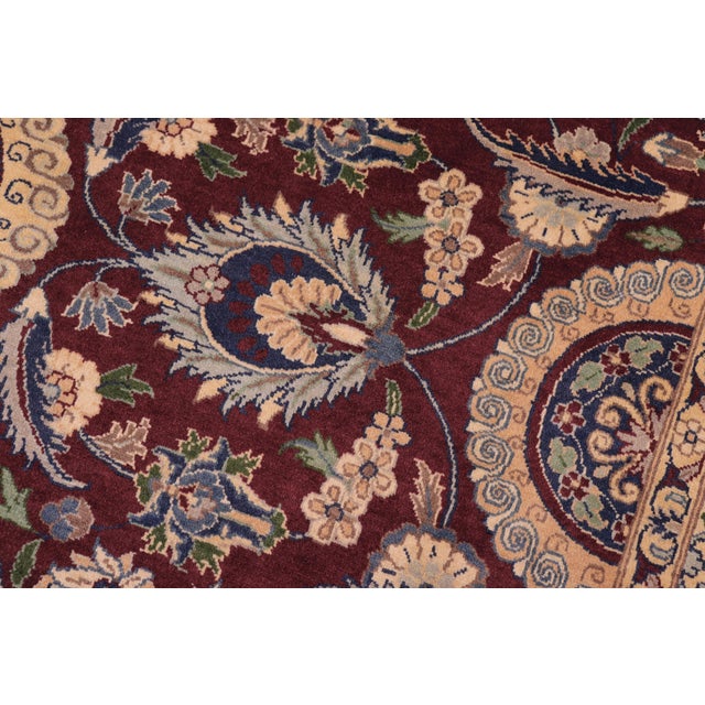 Shabby Chic 1990's Agra Tabriz Pak-Persian Burgundy/Blue Wool Rug - 9'3'' X 13'2'' For Sale In New York - Image 6 of 9