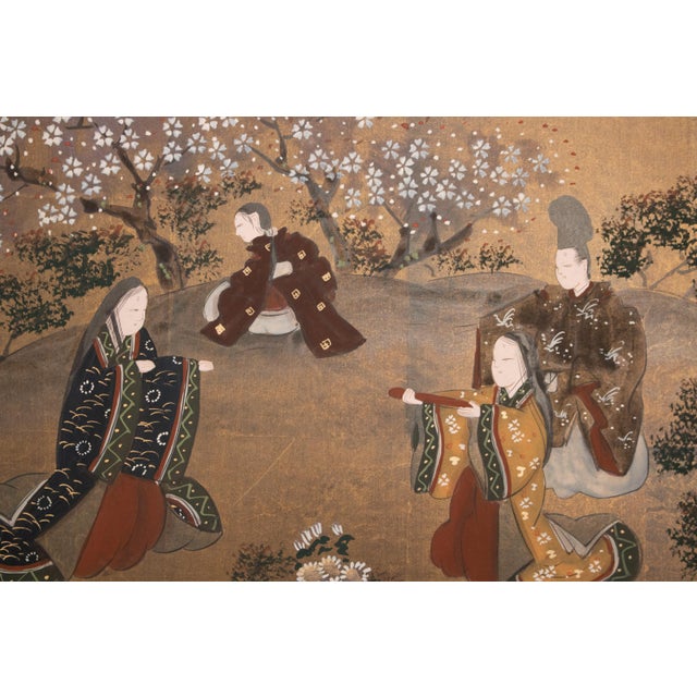 1970s Shōwa Era Japanese Byobu Screen "The Tale of Genji" For Sale - Image 4 of 18