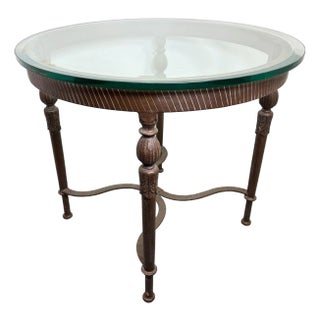 1990s Louis XVI High Style Bronze Accent Table W/ Round Glass Top For Sale