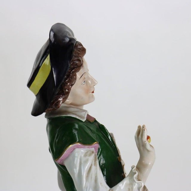 Pair Oversized Antique German Majolica Porcelain Figures of a Maiden & Lad C1920 For Sale - Image 10 of 16