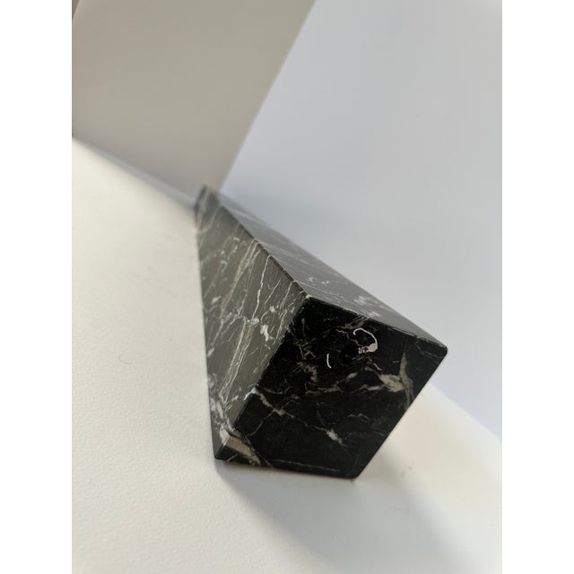 Mid 20th Century Large Nero Marquina Marble Obelisk Sculpture | Black & White Veined Stone Decor, 18” For Sale - Image 4 of 11
